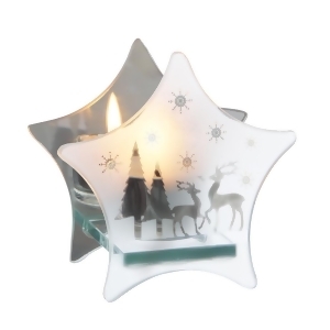 8.5 Frosted Glass Snowflake Reindeer Mirrored Star Christmas Tea Light Candle Holder - All