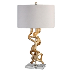 29 Gold Leaf Twisted Vines Oatmeal Linen Drum Shade Table Lamp - All