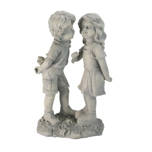18.5 Weathered Gray Stone Boy Girl First Kiss Outdoor Patio Garden Statue - All