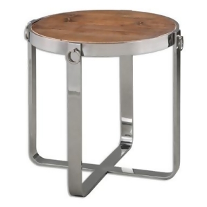 24 Eco-Friendly Naturally Weathered Fir and Polished Stainless Steel Round End Table - All
