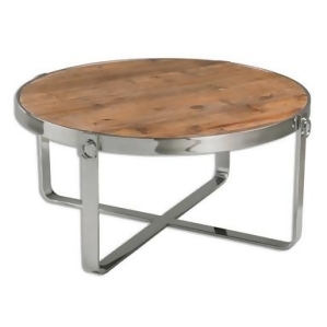 38 Eco-Friendly Naturally Weathered Fir and Polished Stainless Steel Round Coffee Table - All