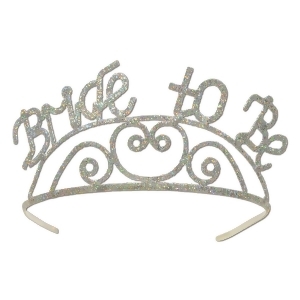 Club pack of 6 Silver Glitter Encrusted Metal Bride To Be Tiara Costume Accessories - All