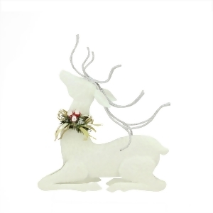11.25 Snowy White Glitter Embellished Seated Reindeer Christmas Table Top Decoration - All