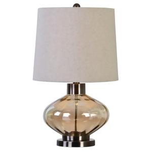 26 Sava Ribbed Amber Glass Base with Light Beige Tapered Round Hardback Shade Table Lamp - All