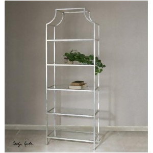 84 Silver Leafed Iron 5-Tier Tempered Glass Etagere Display Shelf - All