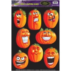 Club Pack of 96 Orange Wacky Jack-O-Lantern Halloween Window Cling Decorations - All