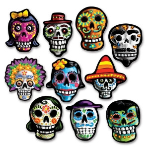 Club Pack of 240 Multicolor Day Of The Dead Mini Skullhead Cutouts Decorations 4.75 - All