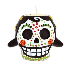 Pack of 6 Red and Green Female Day Of The Dead Skull Tea Light Candle Holder 6Oz. - All