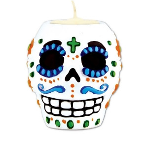 Pack of 6 Orange Blue and Green Male Day Of The Dead Skull Tea Light Candle Holder 6Oz. - All