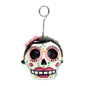 Pack of 6 Green and Pink Female Day Of The Dead Skull Photo or Balloon Holder 6Oz. - All