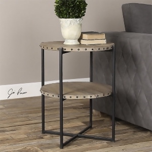 24 Eco-Friendly 2-Tier Distressed Elm Industrial Inspired Round Accent Table - All