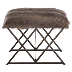 24 Plush Brown Faux Fur with Argyle Inspired Metal Base Modern Small Bench - All