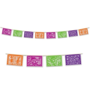 Pack of 12 Multicolor Day Of The Dead Picado Style Indoor/Outdoor Pennant Banner 8 x 12' - All
