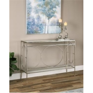48 Geometrically Inspired Heavily Distressed Silver Leafed Iron 2-Tier Decorative Console Table - All