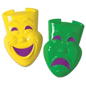 Club Pack of 24 Yellow Green and Purple Comedy Tragedy Faces Mardi Gras Party Decorations 21 - All