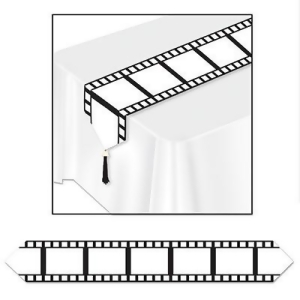 Club Pack of 12 Black and White Printed Filmstrip Table Runners with Tassel 6' - All