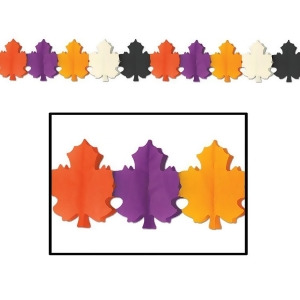 Club Pack of 12 Multi-Colored Designer Fall Leaf Tissue Garland Party Decorations 12' - All