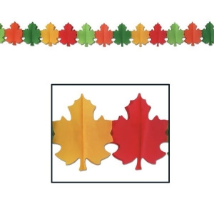 Club Pack of 12 Red Green Yellow and Orange Fall Leaf Tissue Garland Party Decorations 12' - All