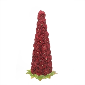 17.5 Rich Elegance Red Ribbon Flowers Decorative Christmas Table Top Cone Tree - All
