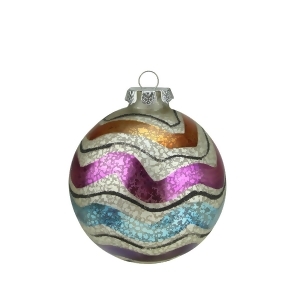 4.5 Merry Bright White Mercury Glass Striped Christmas Ball Ornament - All