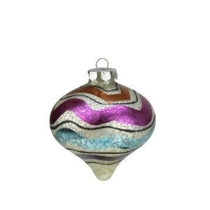 5 Merry Bright White Mercury Glass Striped Onion Finial Christmas Ornament - All
