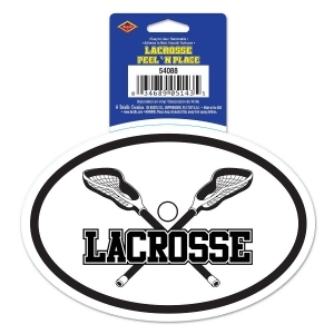 Club Pack of 12 Black and White Oval Lacrosse Peel 'N Place Clings 6 - All