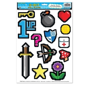 Club Pack of 156 Assorted 8-Bit Peel 'N Place Clings 12 x 17 Sheet - All