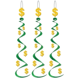 Club Pack of 18 Green and Yellow Dollar Sign Whirl Hanging Decorations 30 - All