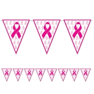 Club Pack of 12 Pink Ribbon All-Weather Pennant Banners 11 x 12' - All