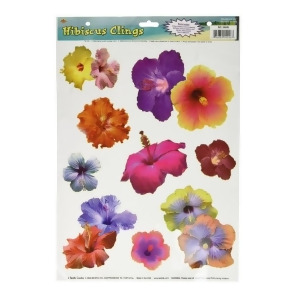 Club Pack of 108 Multi-Color Hibiscus Flower Luau Peel 'N Place Decorative Window Clings 17 - All