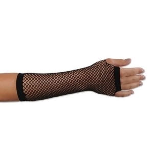 Club Pack of 12 Jet Black Fingerless Fishnet Gloves Costume Accessories - All