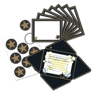 Club Pack of 96 Black and Gold Star Awards Night Invitations Seals 4.5 x 5.75 - All