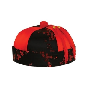 Club Pack of 12 Red and Black Mandarin Hat Halloween Costume Accessories One Size Fits Most - All