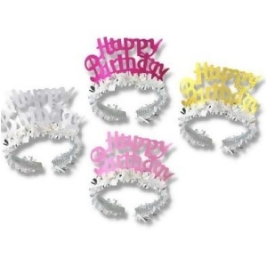 Club Pack of 48 Pink Silver and Gold Happy Birthday Fringe Tiara Party Favors - All