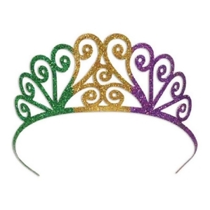 Pack of 6 Green Purple and Gold Glittered Mardi Gras Tiaras - All