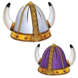 Club Pack of 48 Silver and Purple Medieval Viking Helmet Party Hats One Size Fits Most - All