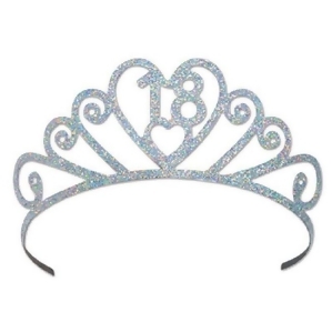 Club Pack of 6 Silver Glitter Encrusted Metal Tiara Party Accessories - All