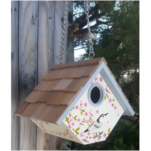 8.25 Fully Functional Blue and Pink Nuthatch with Peach Blossom's Outdoor Garden Birdhouse - All