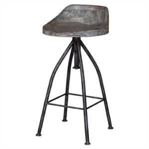 35 Kairu Blackened Zinc Iron with Wooden Gray Glazed Finish Seat and Swivel Screw Bar Stool - All