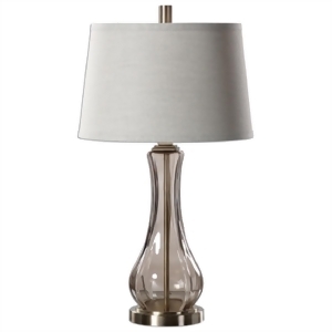 30 Cynthiana Smoke Gray Glass Base Table Lamp with Round Beige Shade - All