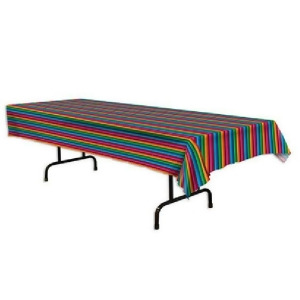 Club Pack of 12 Multi-Colored Stripes Mexican Fiesta Rectangle Tablecovers 54 x 108'' - All
