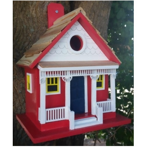 8.75 Fully Functioning Red Capitola Cottage with Yellow Window Outdoor Garden Birdhouse - All