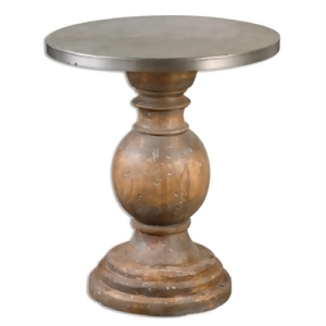 26 Eco-Friendly Natural Weathered Fir Wood and Aluminum Topped Pedestal Accent Table - All