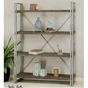 63.5 Antiqued Silver Metal Walnut Stained Fir Wood Etagere Display Shelves - All