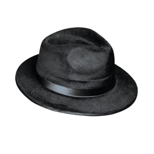 Club Pack of 12 Jet Black Fedora Gangster Hat Halloween Costume Accessories 13.2 - All