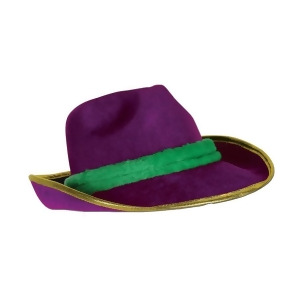 Pack of 6 Purple Green and Gold Mardi Gras Party Fedora Hat Accessories 13 - All