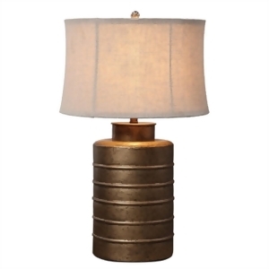 27 Metal Finish Antiqued Gold Bamiro Semi Bell Linen Shade Table Lamp - All