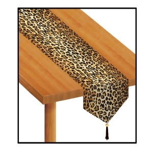 Club Pack of 12 Black Brown and Tan Leopard Print Table Runners with Tassel 6' - All
