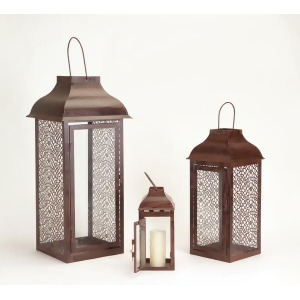 Set of 3 Brown Modern Style Mesh Pillar Candle Holder Lanterns 21 - All