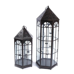 Set of 2 Black Sun and Stars Cut Out Decorative Glass Tea Light Candle Lanterns - All